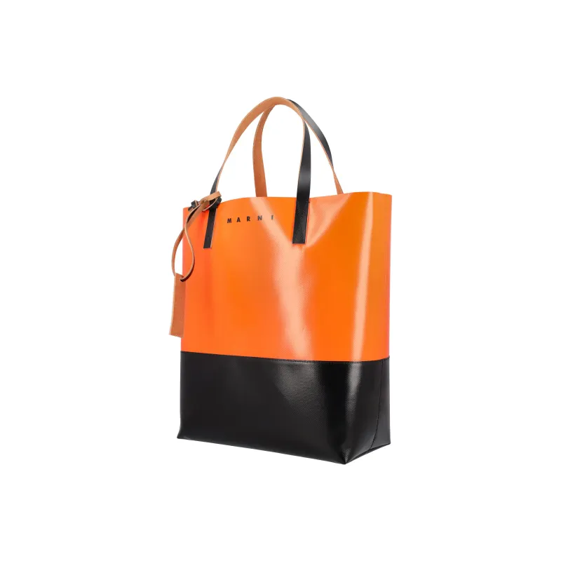 MARNI Tribeca Calfskin Tote Bag Shopping Bag Shoulder Bag Handbag Men's Orange/Black-1