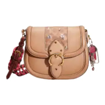 COACH Wristlet Tanned Leather One Shoulder Crossbody Clutches Medium Size Women's Taupe