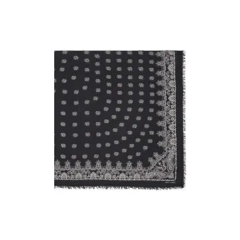 SAINT LAURENT Logo Printed Frayed Edge Scarf