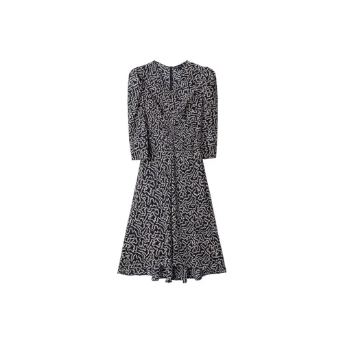 Dimple Hsu Long-Sleeved Dresses Women's Black Base With Beige Flowers