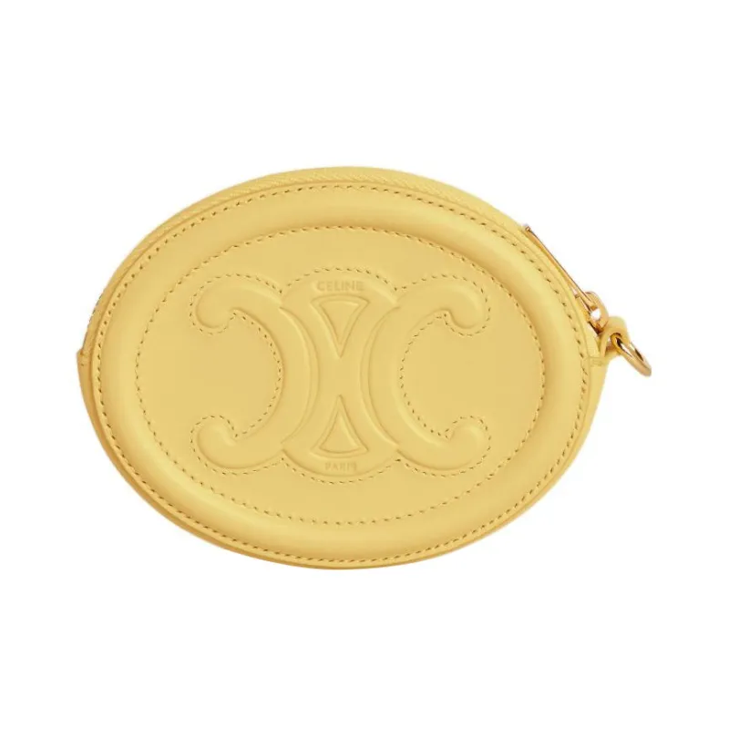 CELINE Triomphe Arc De Triomphe Smooth Cow Leather Round Bag Coin Purse Women's Yellow-2