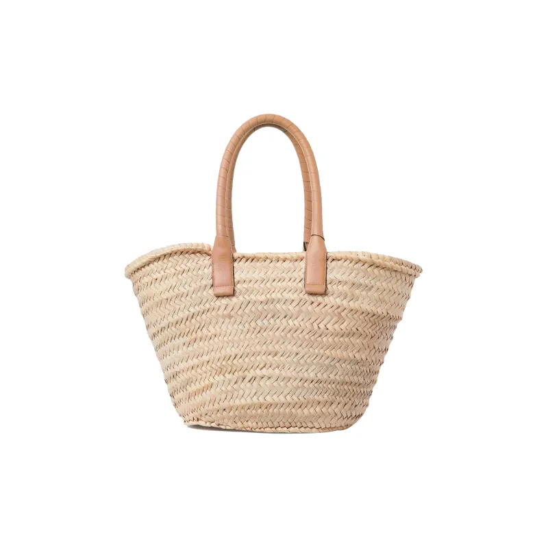Chloe Marcie Raffia Grained Calfskin Tote Bag Shopping Bag Handbag Medium Size Women's Camel-1