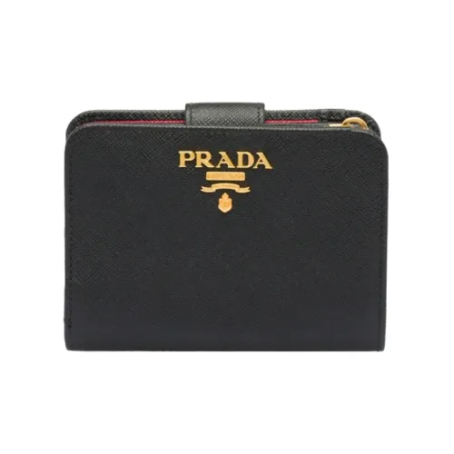 PRADA Saffiano Leather Wallet Women's Black/Wood Chrysanthemum Red