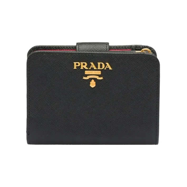 PRADA Saffiano Leather Wallet Women's Black/Hibiscus Red-0
