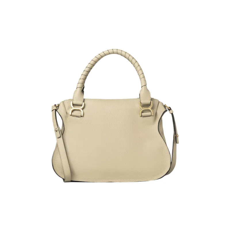 Chloe Marcie Grained Calfskin Shoulder Bag Crossbody Bag Handbag Medium Size Women's Beige-1