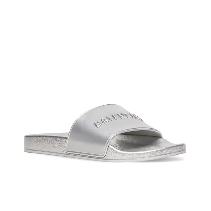 Balenciaga Pool Slide Slippers Men Silver-2