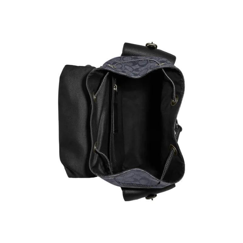 COACH Hudson Natural Pebbled Leather With Canvas Backpack Large Size Men's Black Yellow-2