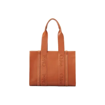Chloe Woody Smooth Calf Leather Tote Bag Shopping Bag Shoulder Bag Handbag Medium Size Women's Brown