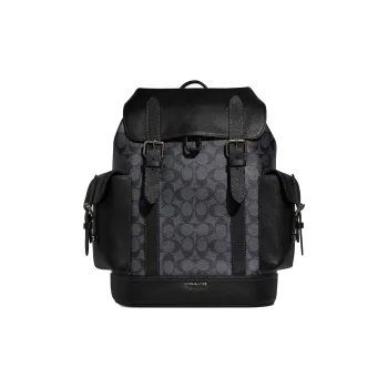COACH Hudson Natural Pebbled Leather With Canvas Backpack Large Size Men's Black Yellow