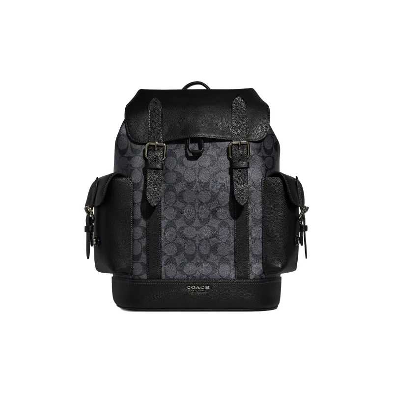 COACH Hudson Natural Pebbled Leather With Canvas Backpack Large Size Men's Black Yellow-0