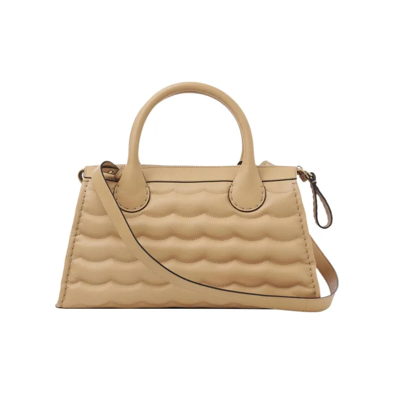 Chloe Edith Quilting Buffalo Leather Shoulder Bag Crossbody Bag Handbag Medium Size Women's Beige-1