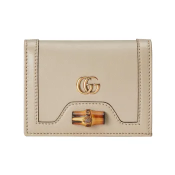 GUCCI Diana Leather Card Holder Women's Beige