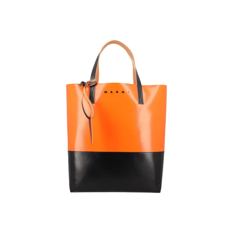MARNI Tribeca Calfskin Tote Bag Shopping Bag Shoulder Bag Handbag Men's Orange/Black-0