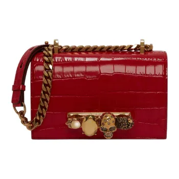 Alexander McQueen JEWELLED SATCHEL Calfskin Shoulder Bag Crossbody Bag Mini Women's Deep Red