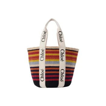 Chloe Woody Wool Blend With Calfskin Detail Tote Bag Shopping Bag Shoulder Bag Handbag Large Size Women's Multicolor