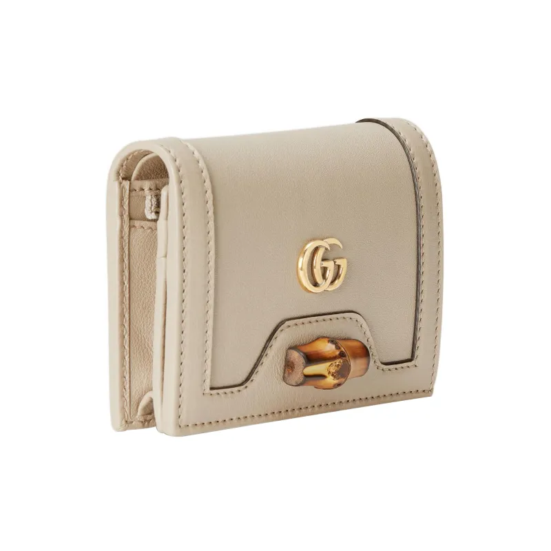GUCCI Diana Leather Card Holder Women's Beige-2