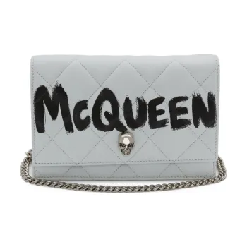 Alexander McQueen THE SKULL BAG Nappa Cowhide Skeleton Shoulder Bag Crossbody Bag Small Size Women's White/Black