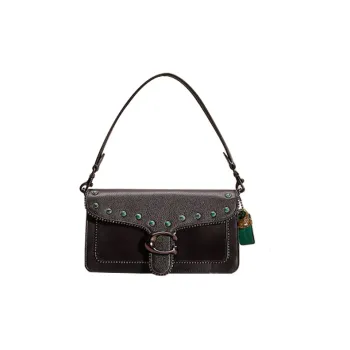 COACH Tabby Polished Grain Leather With Refined Calfskin And Suede Handbag, Shoulder Bag Women's Black
