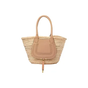 Chloe Marcie Raffia Grained Calfskin Tote Bag Shopping Bag Handbag Medium Size Women's Camel