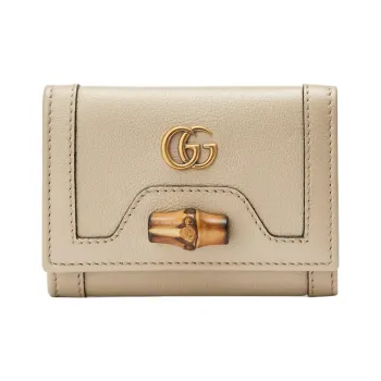 GUCCI Diana Leather Wallet Medium Size Women's Beige
