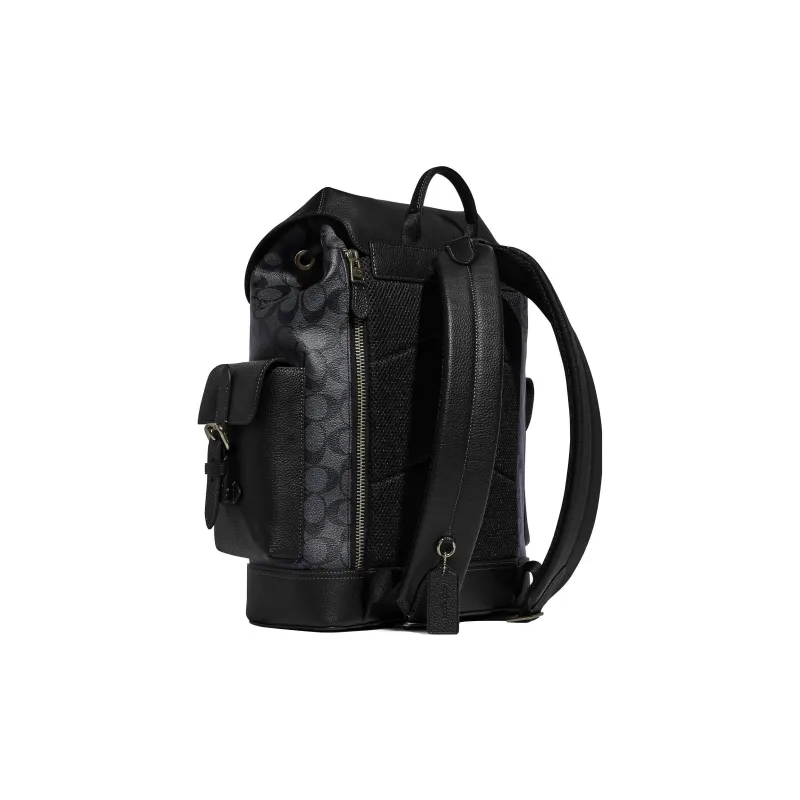 COACH Hudson Natural Pebbled Leather With Canvas Backpack Large Size Men's Black Yellow-1
