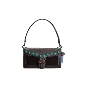 COACH Tabby Polished Grained Leather Patchwork Calfskin Patchwork Suede Handbag Shoulder Bag Women's Black