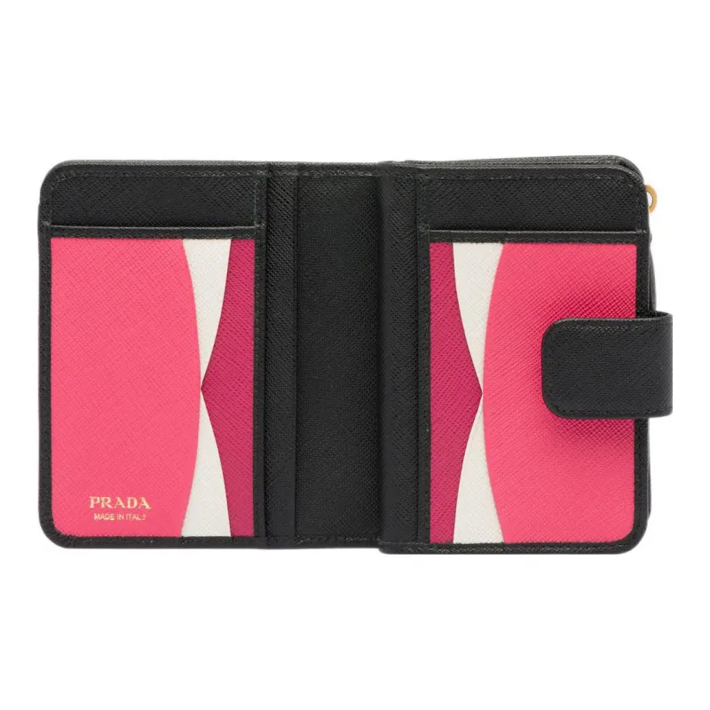 PRADA Saffiano Leather Wallet Women's Black/Hibiscus Red-3