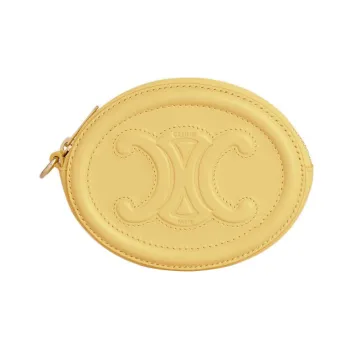 CELINE Triomphe Arc De Triomphe Smooth Cow Leather Round Bag Coin Purse Women's Yellow