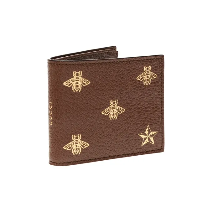 GUCCI Leather Card Holder Wallet Men's Brown-1