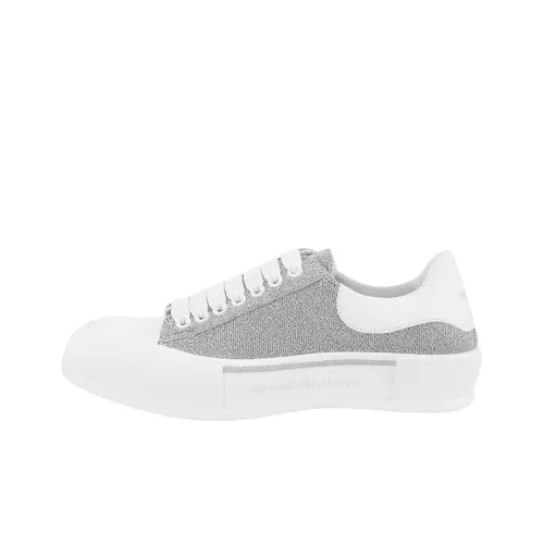 Alexander McQueen Deck Skateboard Shoes Men Low-Top Silver White