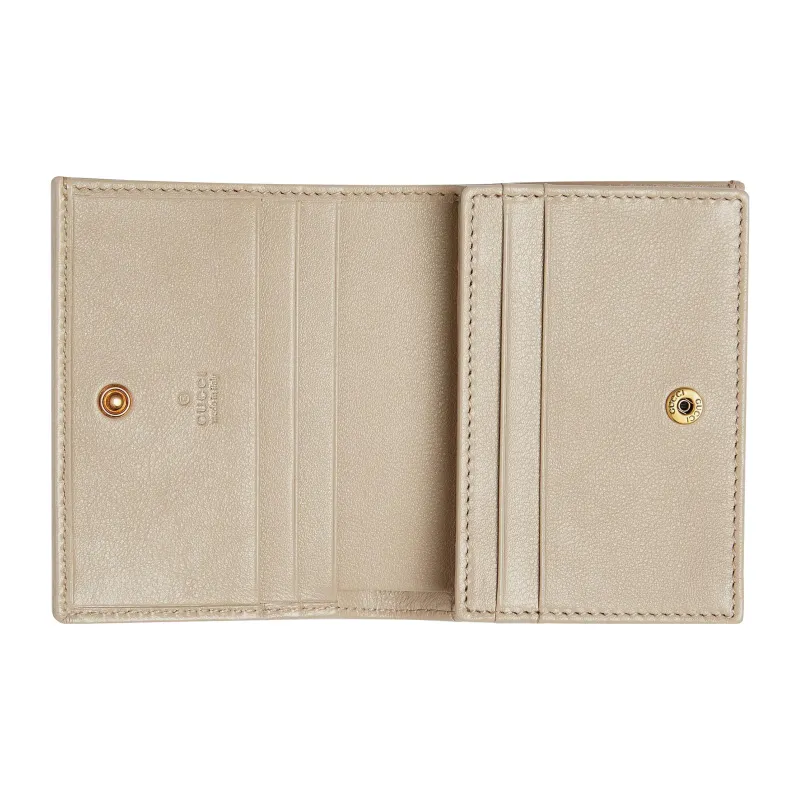 GUCCI Diana Leather Card Holder Women's Beige-4