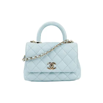 CHANEL COCO Handle Cow Leather Handbag Shoulder Bag Crossbody Bag Mini Women's Baby Blue Light Blue