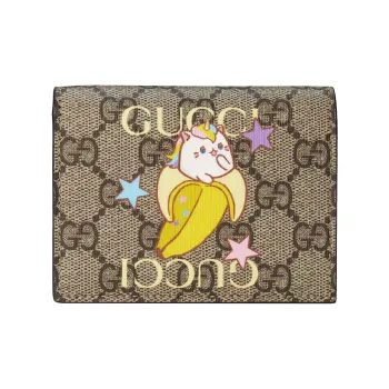 GUCCI Rainbow And Stars Bananya Print Card Case Beige And Ebony Gg Supreme