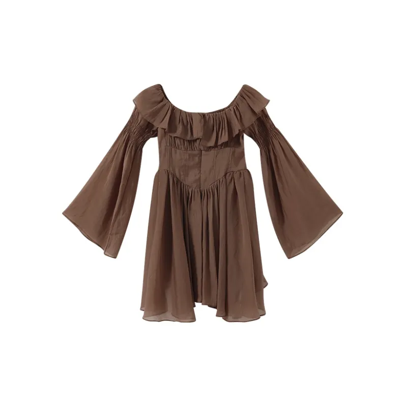 YUMOMO STAR Ruffle Hem Dress Kerry Brown-1