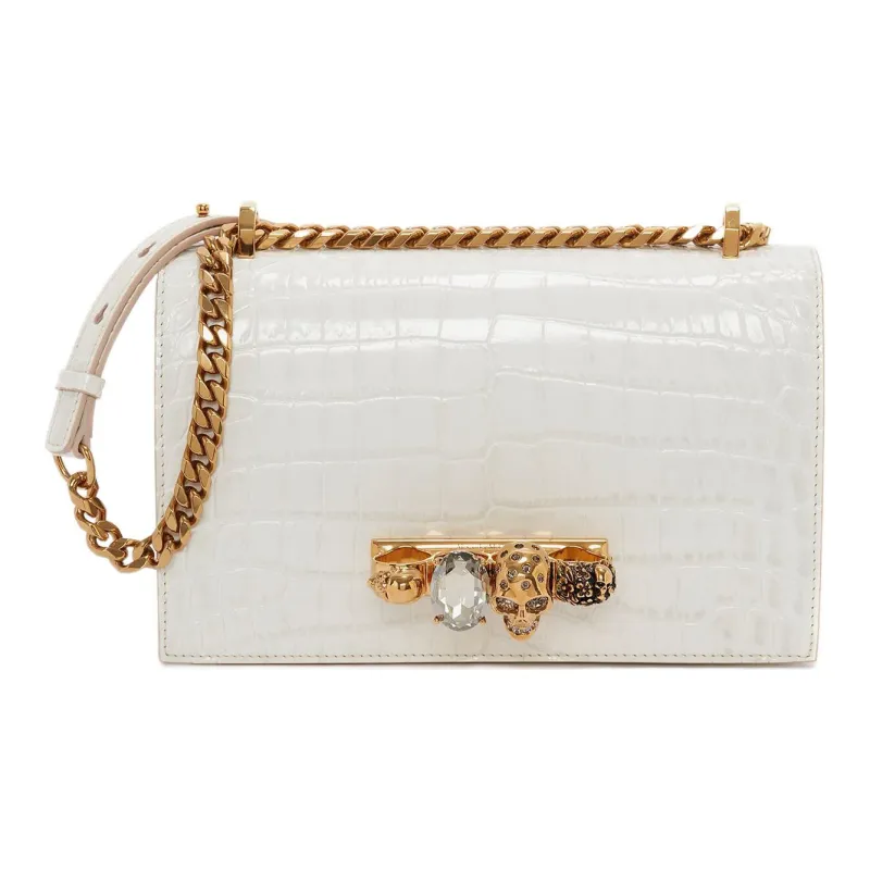 Alexander McQueen JEWELLED SATCHEL Calfskin Shoulder Bag, Crossbody Bag Women's White-0