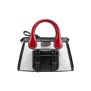 Chloe Edith Shiny Calfskin Detail Shoulder Bag Crossbody Bag Handbag Mini Women's Black/White/Red