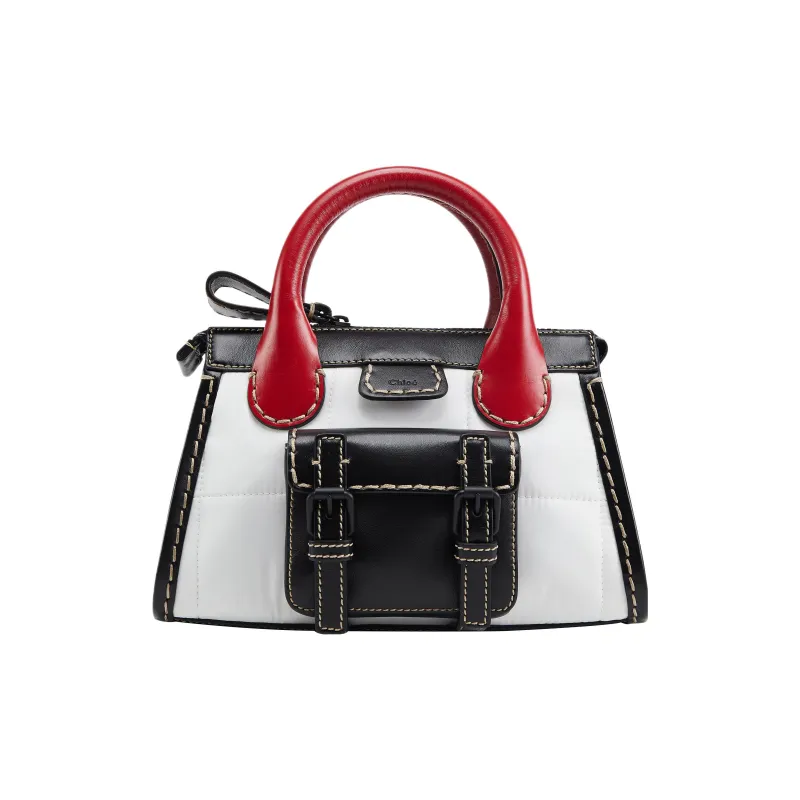 Chloe Edith Shiny Calfskin Detail Shoulder Bag Crossbody Bag Handbag Mini Women's Black/White/Red-0