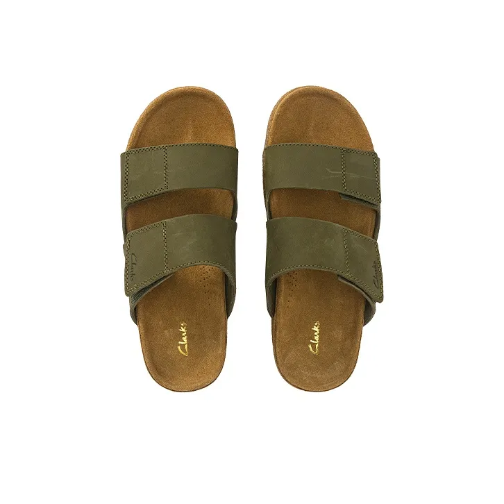 Clarks Slide Slippers Men Dark Olive Green-3