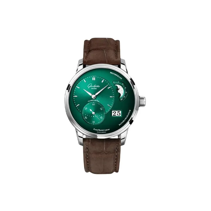 GLASHUTTE ORIGINAL PANO Automatic Mechanical Movement Men's Watch Green Dial Genuine Leather Strap-0