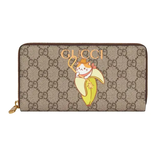 GUCCI Bananya Banana Meow Collaboration Limited Edition Canvas Clutches Wallet Women's Beige