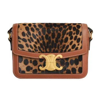 CELINE Triomphe Calfskin Trim With Small Horse Leather Shoulder Bag Crossbody Bag Women's Leopard Print/Tan