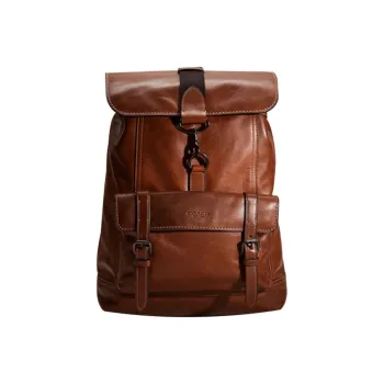 COACH Bleecker Genuine Leather Backpack Large Size Men's Dark Color Saddle Brown