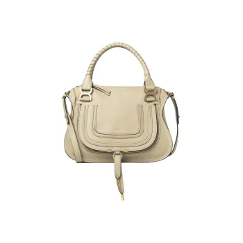 Chloe Marcie Grained Calfskin Shoulder Bag Crossbody Bag Handbag Medium Size Women's Beige
