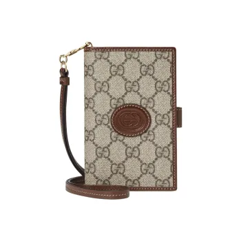 GUCCI Canvas With Leather Passport Holder Women's Beige