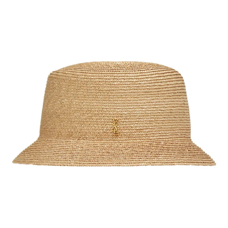 SAINT LAURENT Logo plaque Straw Bucket Hat-1