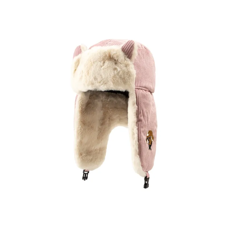 BAIJUAN Corduroy Trapper Hats Women's Black, Ecru, Pink-0