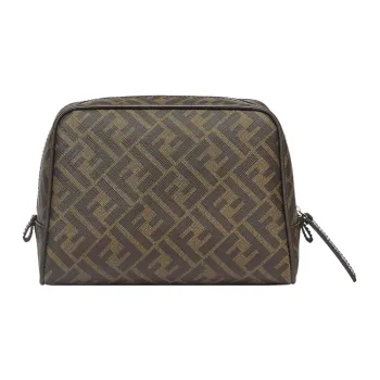 FENDI Cow Leather Makeup Bag Men's Brown
