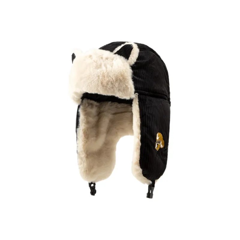 BAIJUAN Corduroy Trapper Hats Women's Black, Ecru, Pink-2