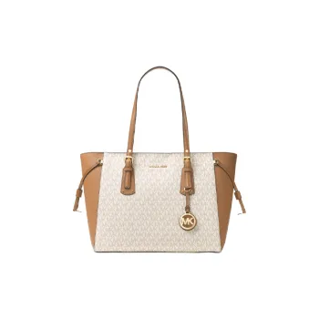 MICHAEL KORS Voyager Leather Tote One Shoulder Handbag Medium Size Women's Acorn Brown