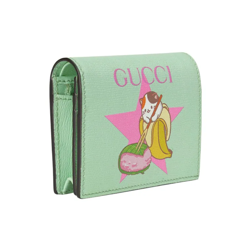 GUCCI Bananya Banana Meow Collaboration Limited Edition Leather Wallet Women's Light Green-1